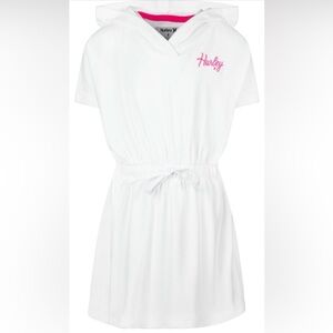 Hurley French Terry Hooded Cover up Dress White  with Pink Logo Girls 4T NWT